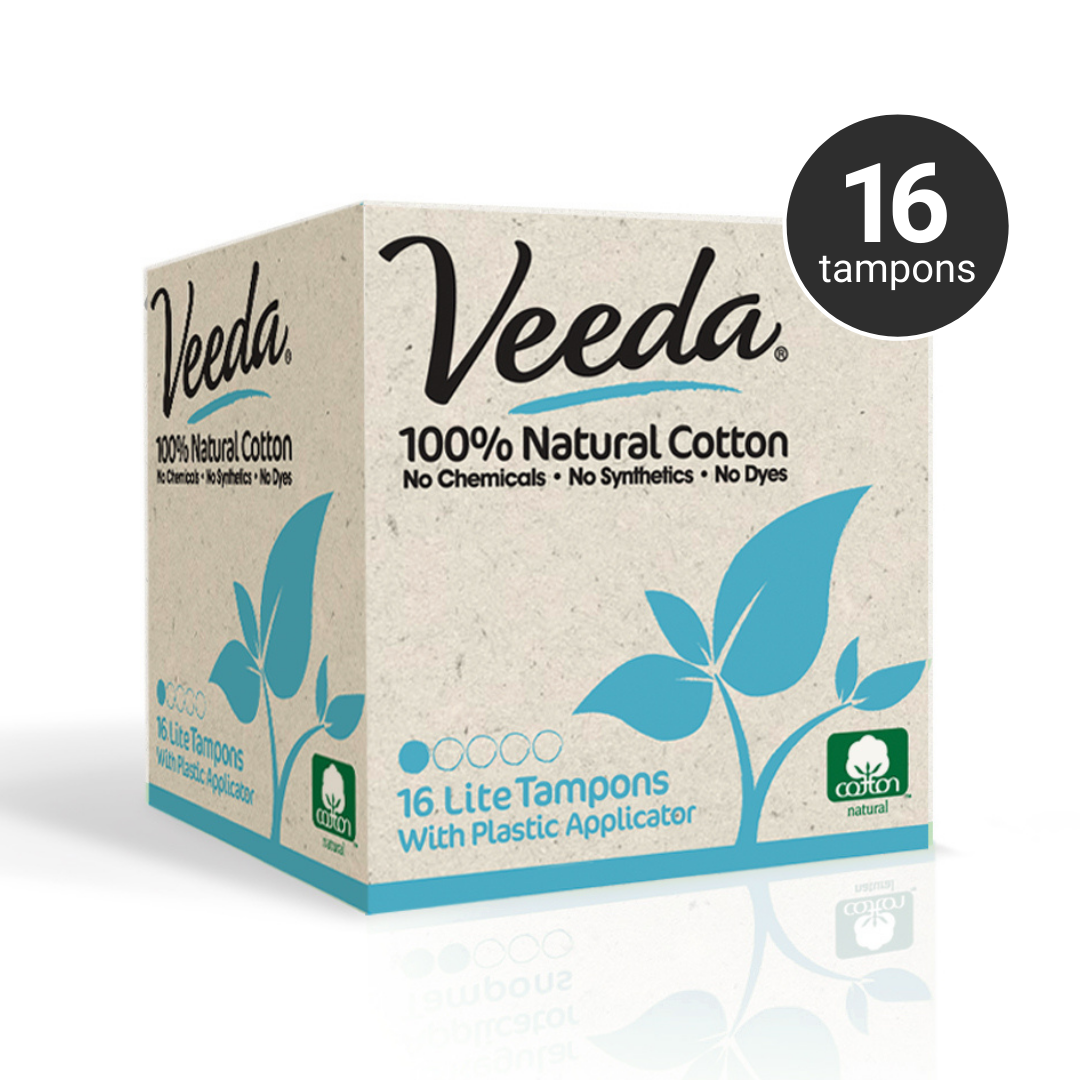 Veeda 100% Natural Cotton Applicator Free Super Tampons, Chlorine