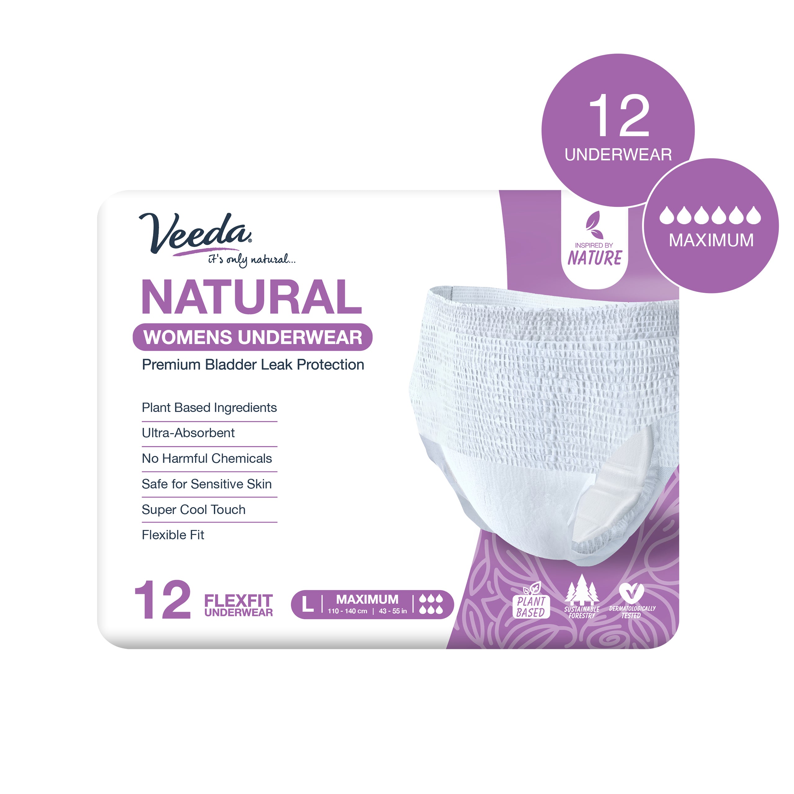 Veeda Natural Incontinence Underwear for Women, Maximum Absorbency, La ...