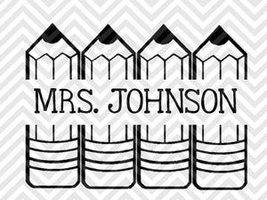 Download Back To School Teacher Pencil Name Tag Monogram Letters Not Included Kristin Amanda Designs