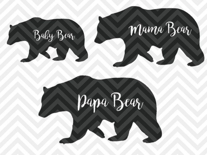 Download Papa Bear, Mama Bear, Baby Bear SVG Cut File and PDF • Vector • Handwr - Kristin Amanda Designs