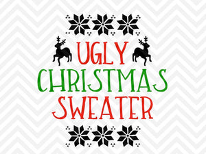 Ugly Christmas Sweater Reindeer Snowflakes Svg And Dxf Cut File Png Kristin Amanda Designs