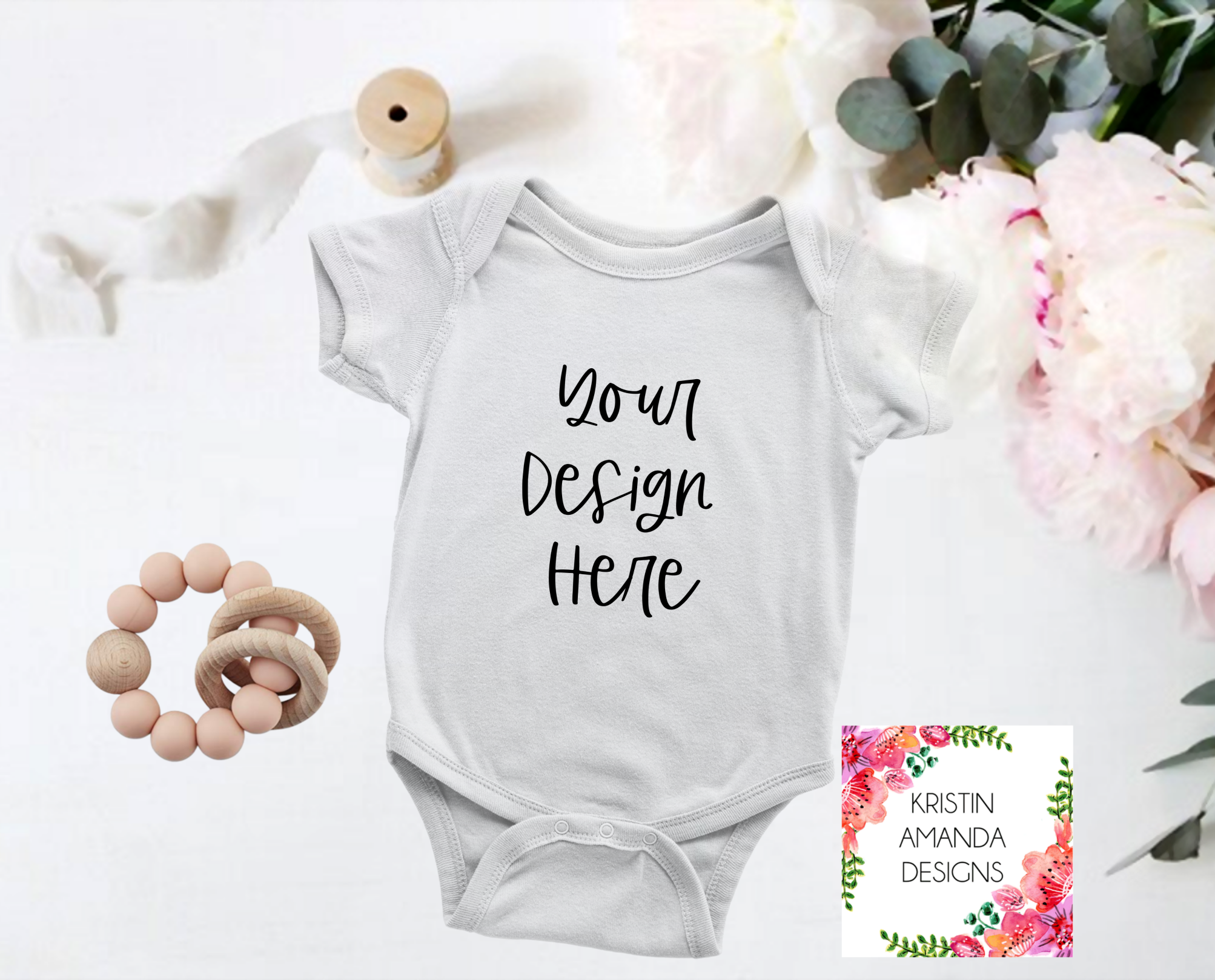 Download Baby Bodysuit Romper Bella Canvas Shirt Peony Mockup Image Stock Phot Kristin Amanda Designs