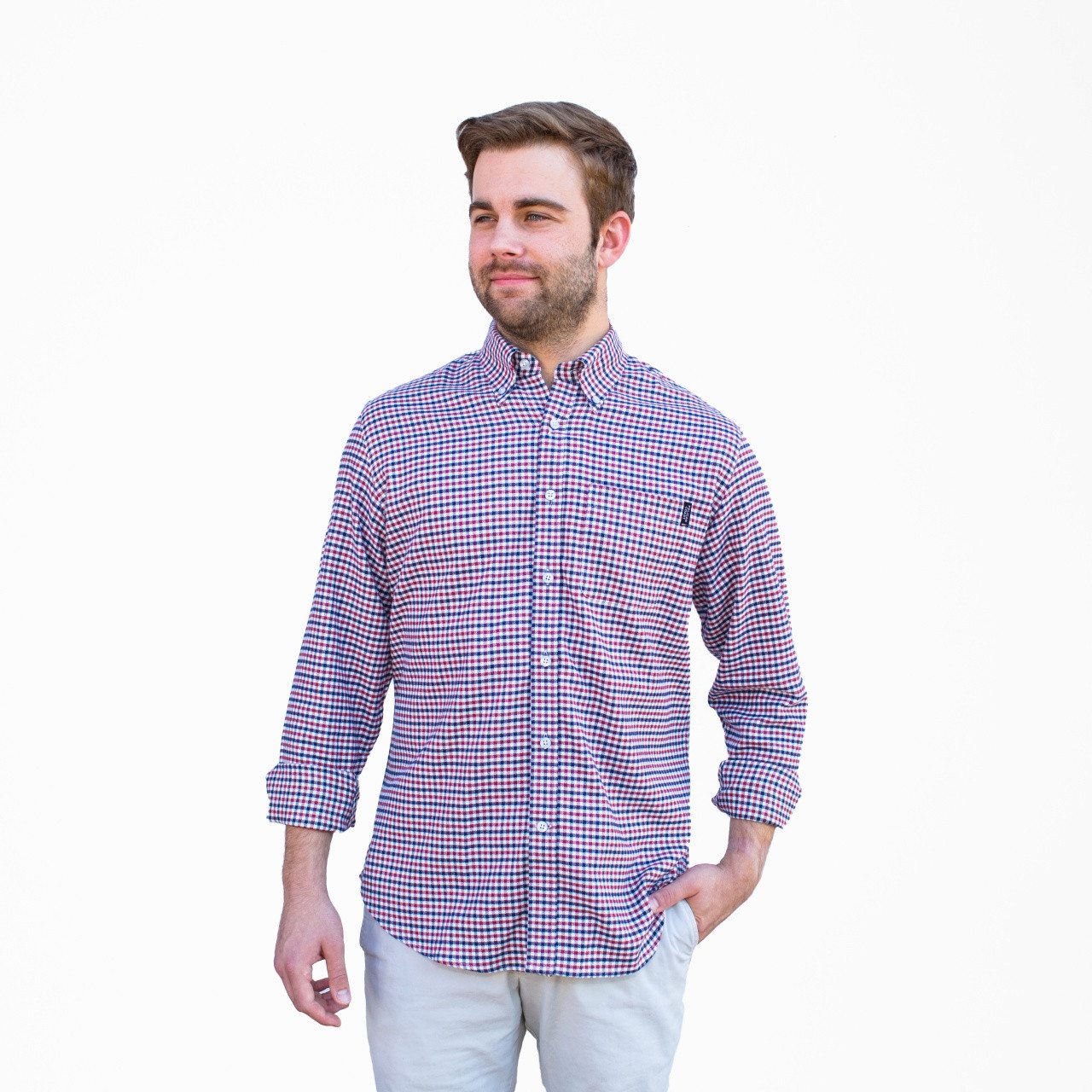 Block Island Flannel - Navy & Red Tattersall - Pelican Coast Clothing