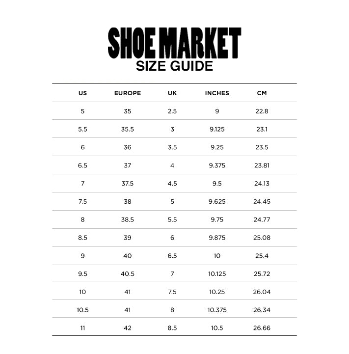 Terapi sne Konkret Size Guide – Shoe Market NYC