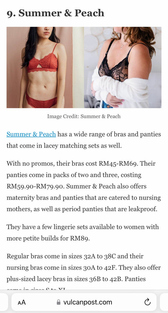 Summer & Peach Malaysia Top Lingerie Brand Vulcan Post Press Feature