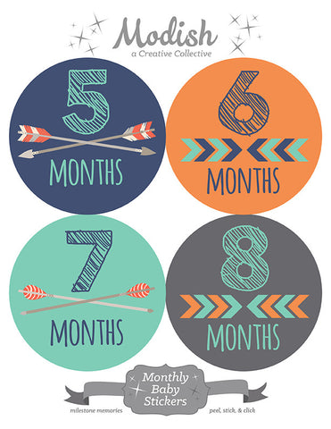 Set Of 12 Tribal Arrow Baby Boy Stickers For First Year Baby Monthly Milestone Stickers By Babybumpmoments Baby Shower Gift Handmade Products Newborn Gifts Keepsakes