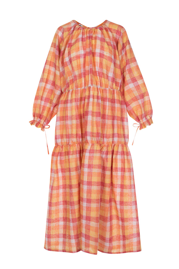 Vesta Dress in Orange Check