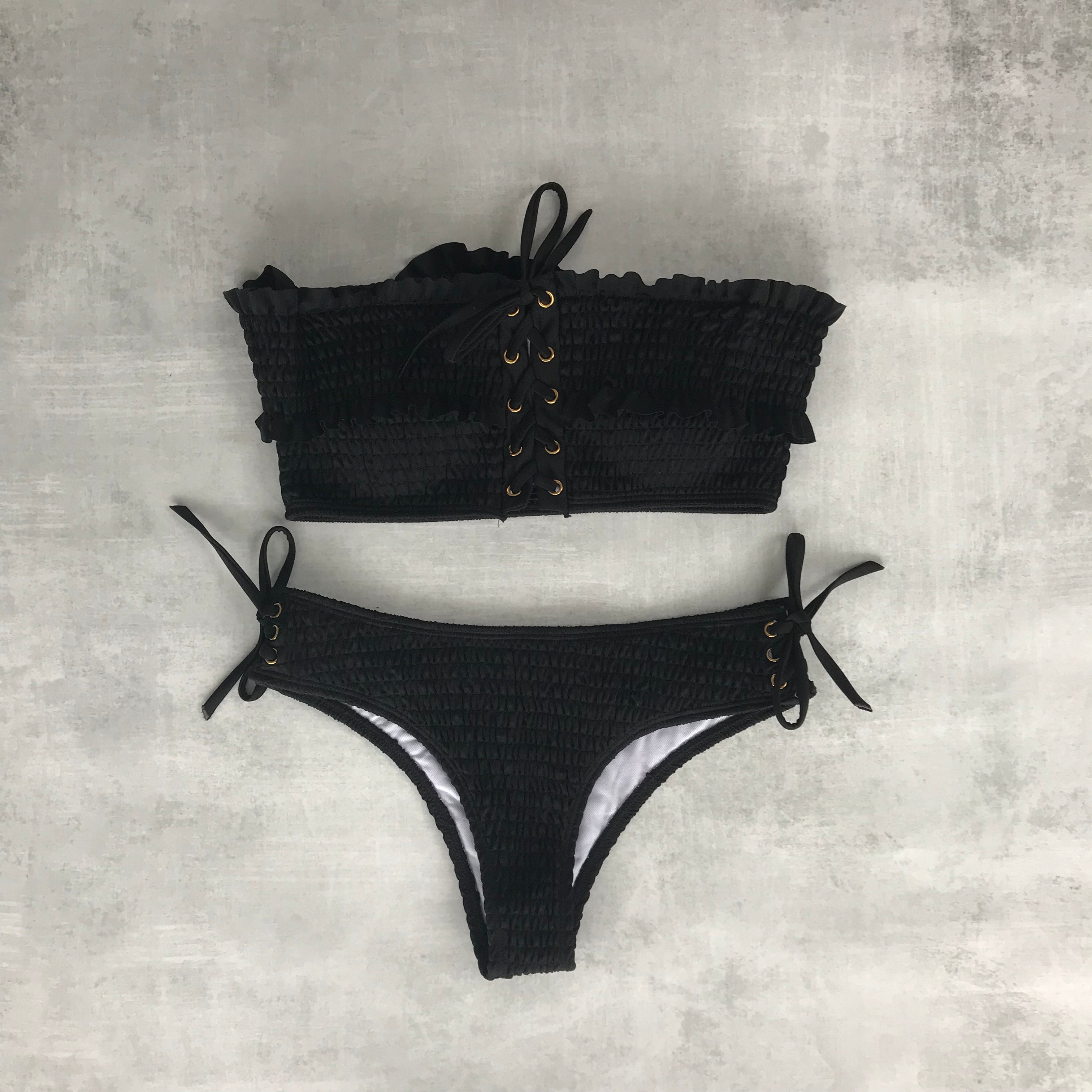 black smocked bikini