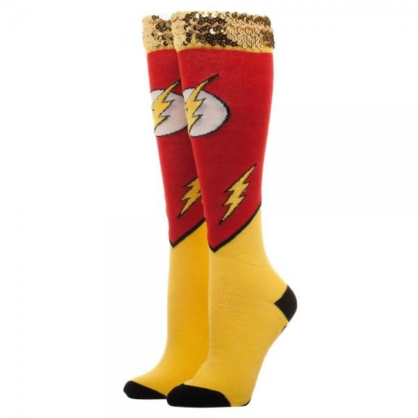 DC Comics Flash Sequin Cuff Knee High Socks - The Sock Spot