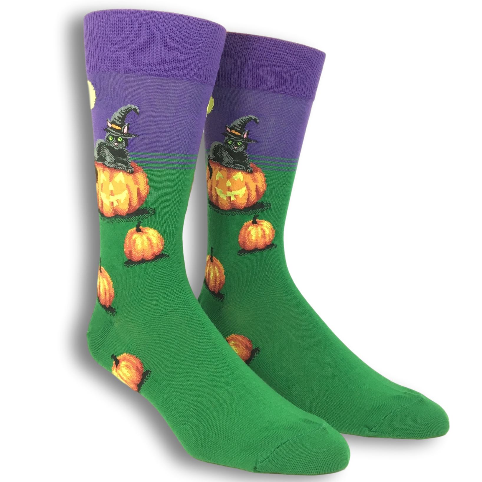Halloween Cat Witch Socks in Purple by Hot Sox