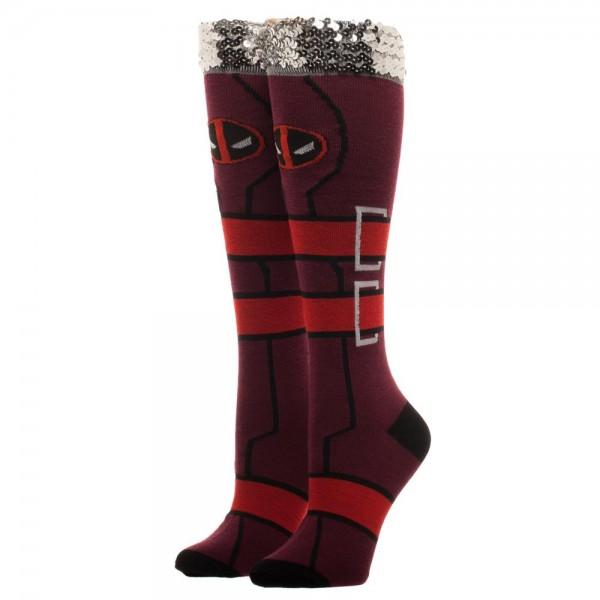 Marvel Deadpool Sequin Cuff Knee High Socks - The Sock Spot