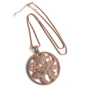 Big Pendant Gold Rose Necklace Celestial Jewelry Cubic Zirconia Charm