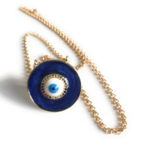 Enameled Royal Blue Evil Eye Chain Necklace