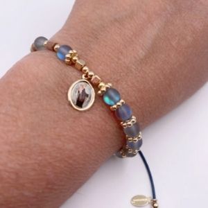 Our Lady of Mount Carmel Moonstone Beaded Adjustable Bracelet