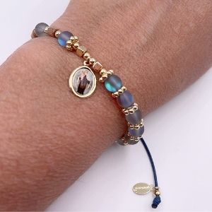 Our Lady of Mount Carmel Moonstone Beaded Adjustable Bracelet