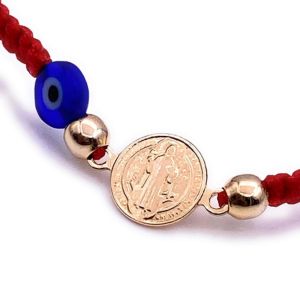 St Benedict Medal Bracelet Red String and Evil Eye for Protection
