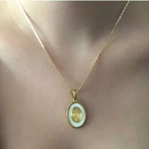 Virgen del Carmen Medal Necklace Mother of Pearl Pendant