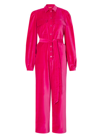Angie Pink Cotton Velvet Jumpsuit