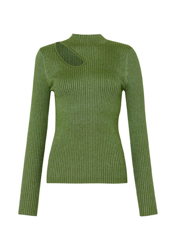 Halle green lurex cutout knit top
