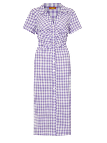 Janelle Lilac Check Seersucker Shirt Dress