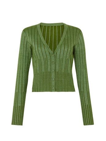 Maryam green lurex v-neck knit cardigan