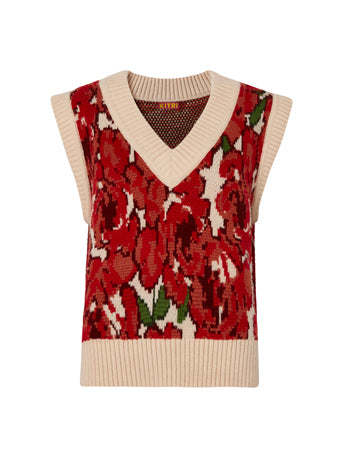 Meadow Rose Intarsia V-Neck Knit Sweater