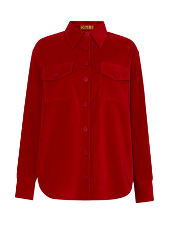 Mila red cotton velvet overshirt