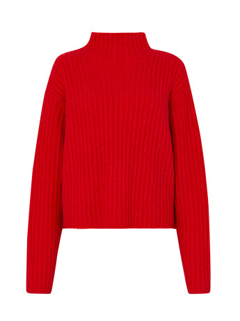 Skye Boxy Red Ribbed Sweater