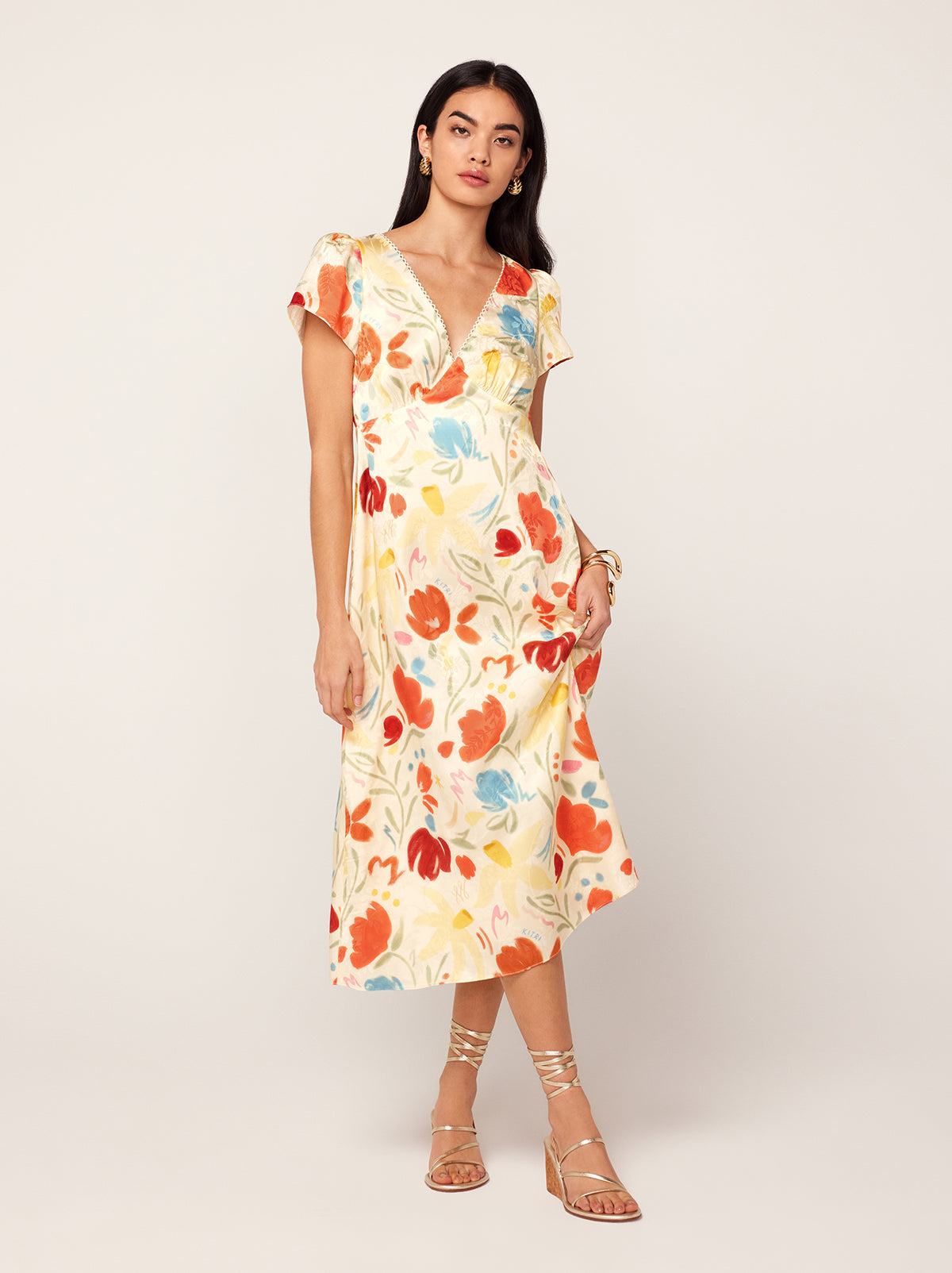 Effie Pastel Floral Jacquard Midi Dress