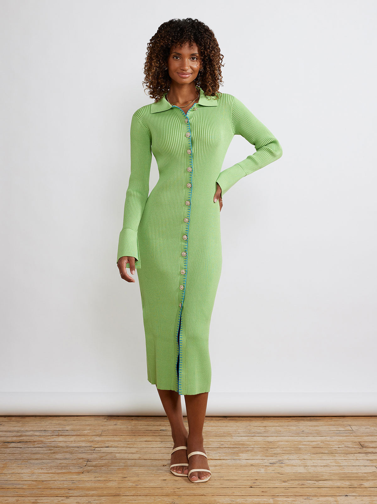 Green Midi Dress - Ribbed Knit Dress
