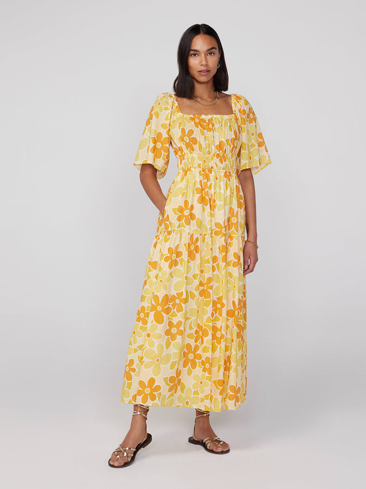 Louisa Yellow Floral Print Maxi Dress | KITRI Studio