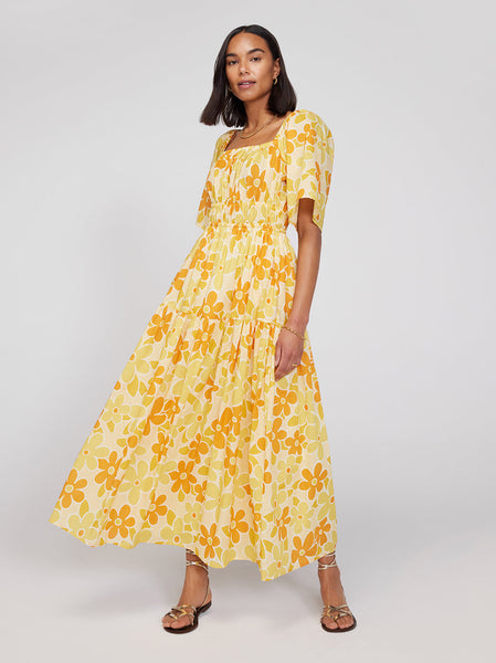 Louisa Yellow Floral Print Maxi Dress | KITRI Studio