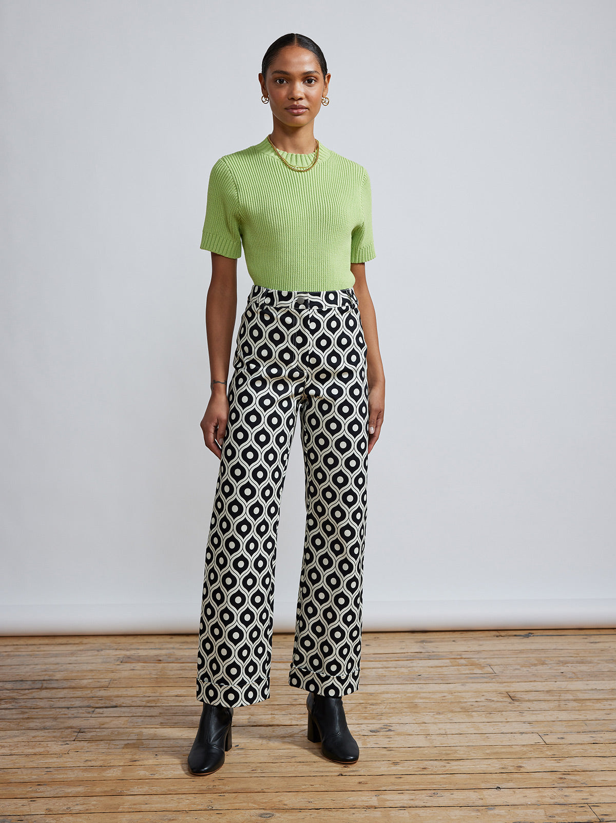 Olive Wallpaper Print Stretch Cotton Twill Trousers