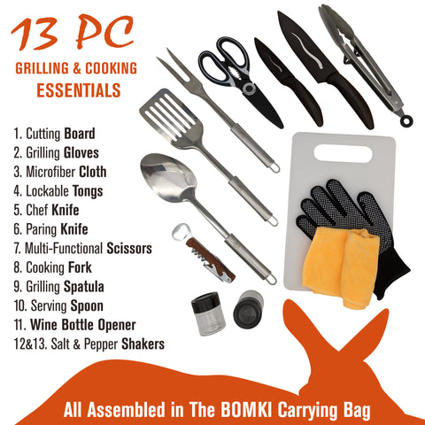 BOMKI 13 PCS Grilling Camping Cooking Utensils