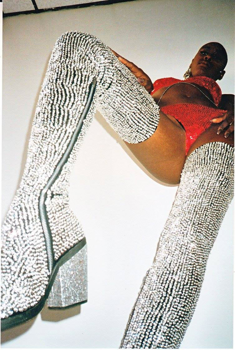 silver sparkly thigh high boots