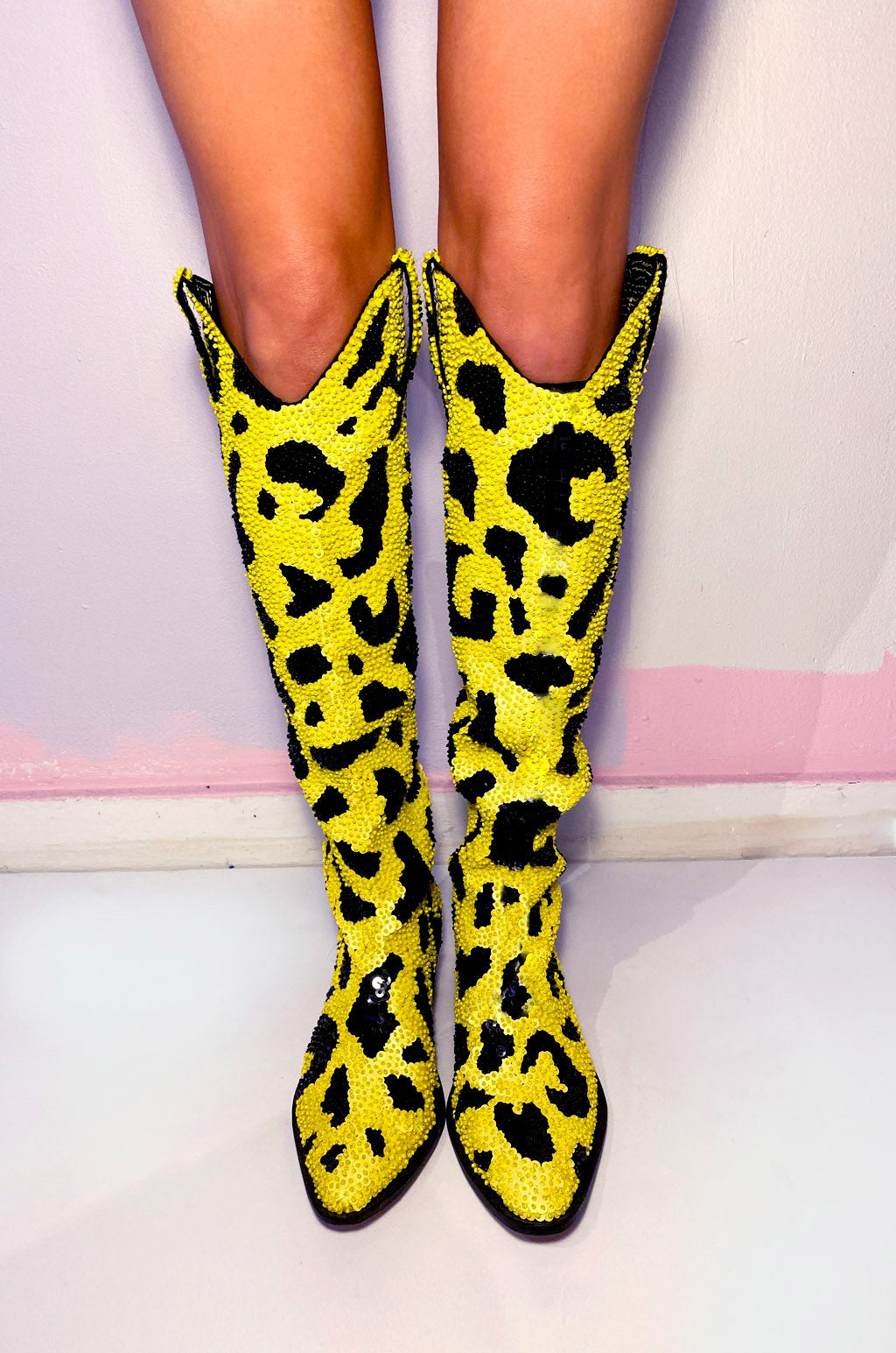 yellow leopard print boots