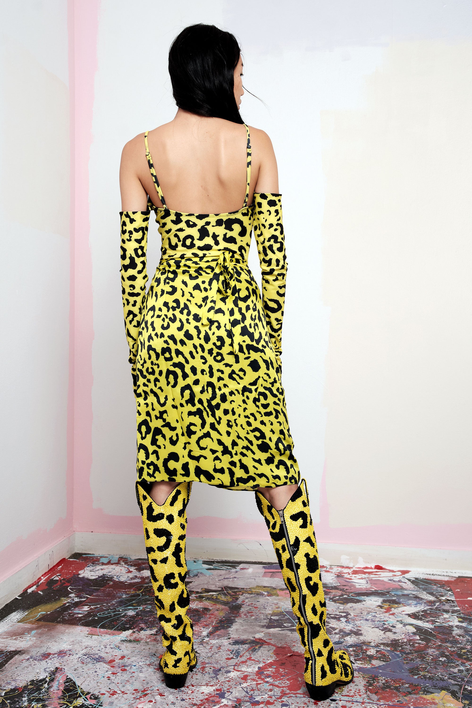 yellow leopard print wrap skirt