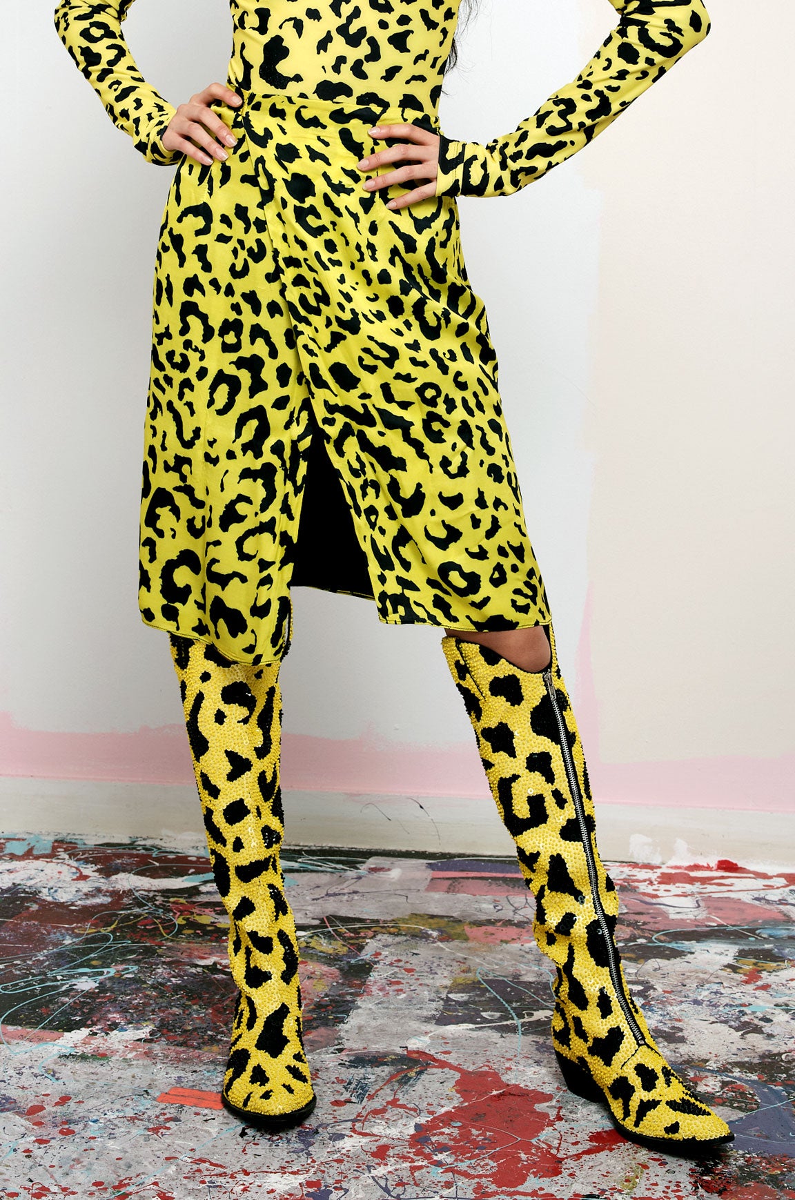 yellow leopard print wrap skirt