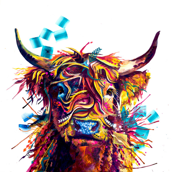 Colourful Highland Cow canvas 