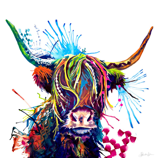 Colourful highland cow painting