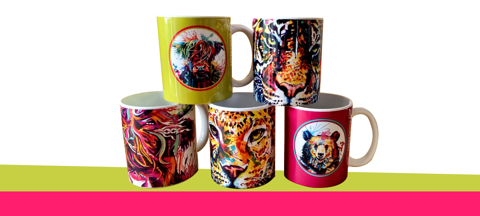 colourful animal mugs