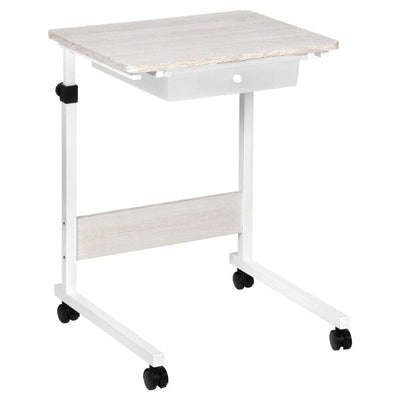 Adjustable Rolling Table White Desk with Wood Grain Top 999-70952