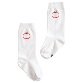 seguridadindustrialcr classic childrens clothing unisex white knee high socks with embroidered apples