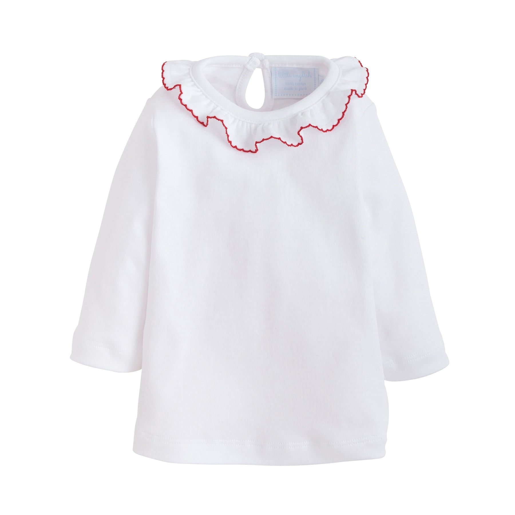 seguridadindustrialcr classic childrens clothing girls white blouse with ruffled collar and red picot trim