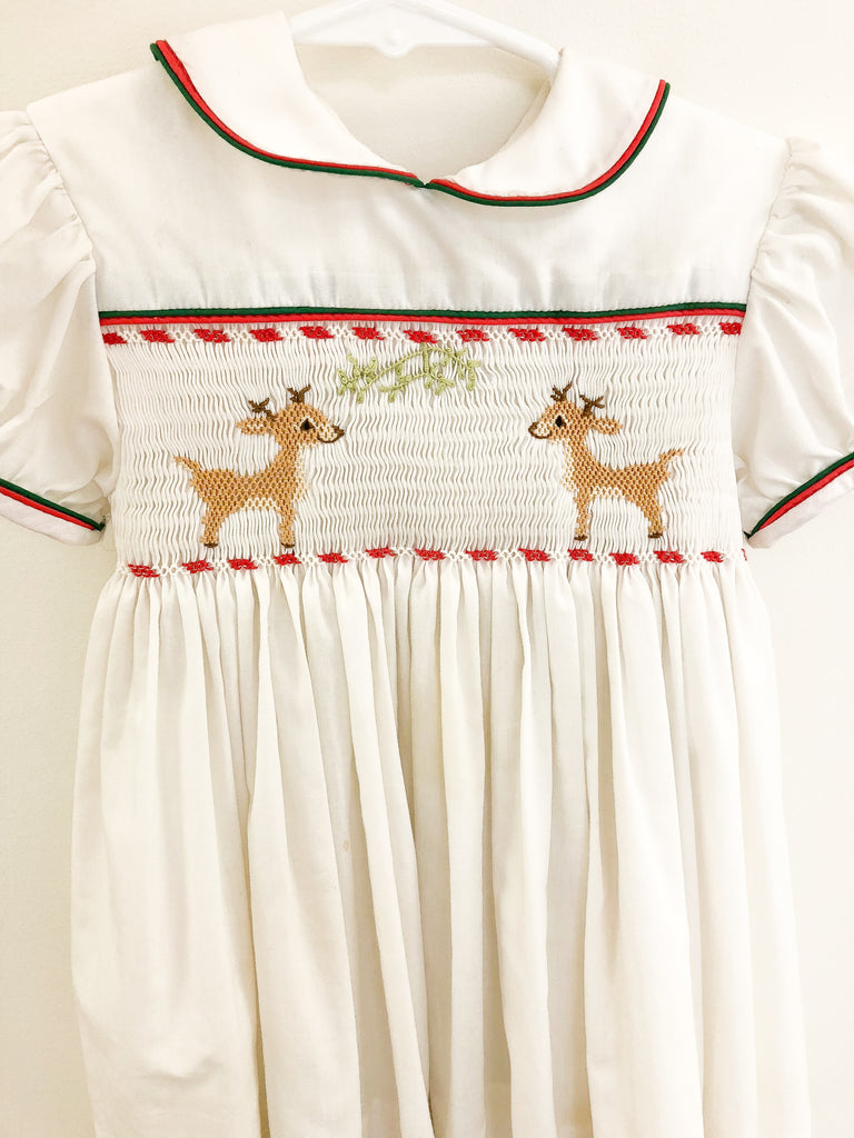 vintage reindeer smocked dress