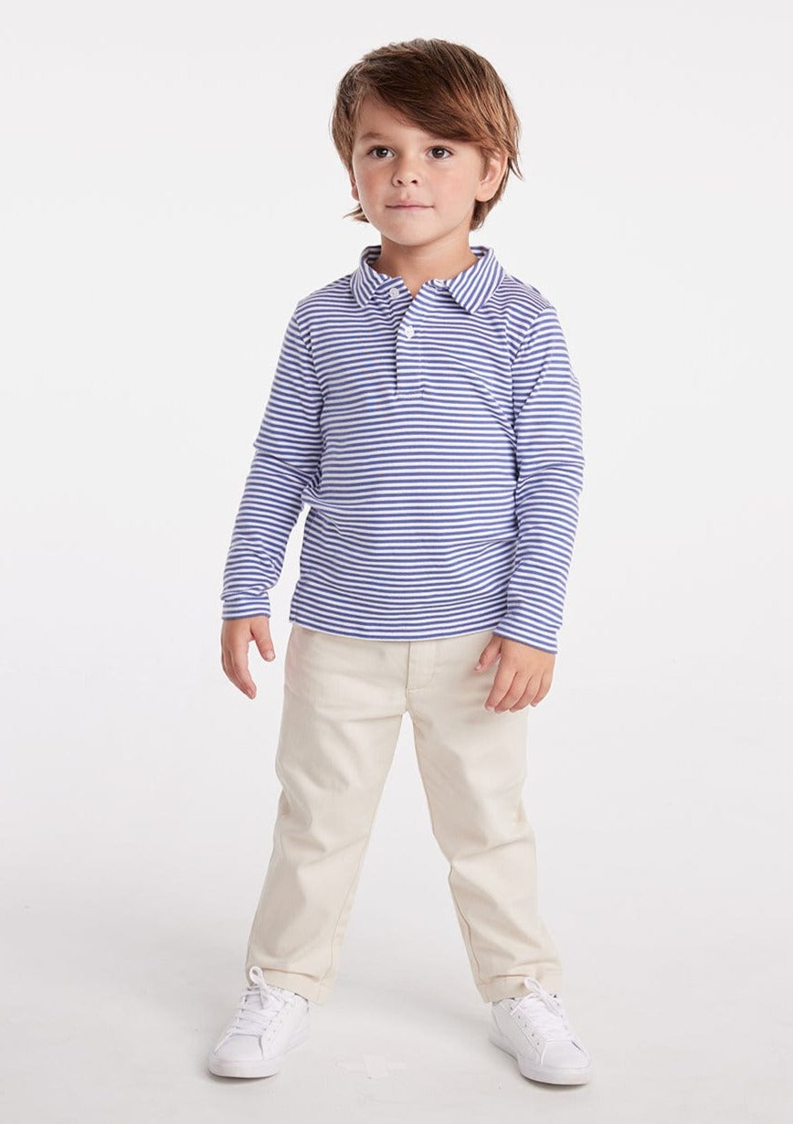 classic childrens clothing boys long sleeve polo in gray/blue and white stripes 