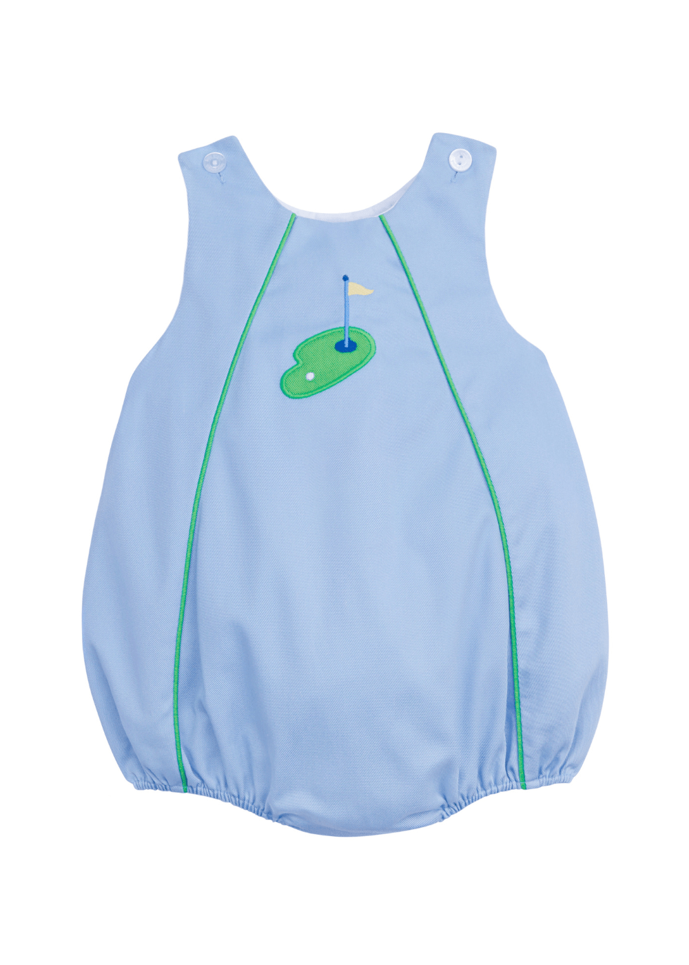 classic childrens clothing boys light blue bubble with green golf applique