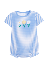 classic childrens clothing blue and white striped girls bubble with applique pink and yellow daisies 