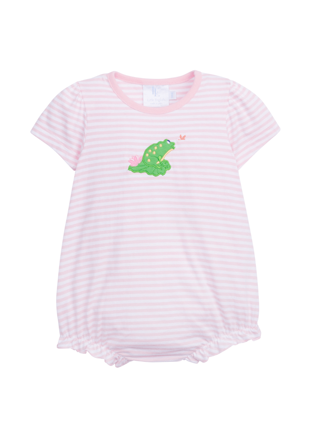 seguridadindustrialcr baby girls pink and white striped kinit bubble with frog applique