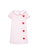 seguridadindustrialcr girl's short sleeve pink knit dress with red felt hearts